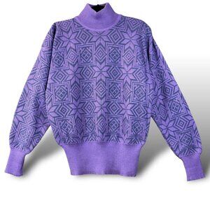 Tyrolia Skiwear VTG Sweater Womens Sz S Purple Fair Isle LS Mock Neck Pullover